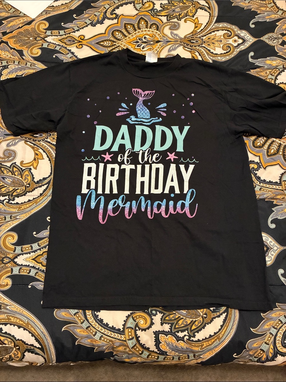 Port and Company Black Daddy of the Birthday Mermaid Short Sleeve Tee